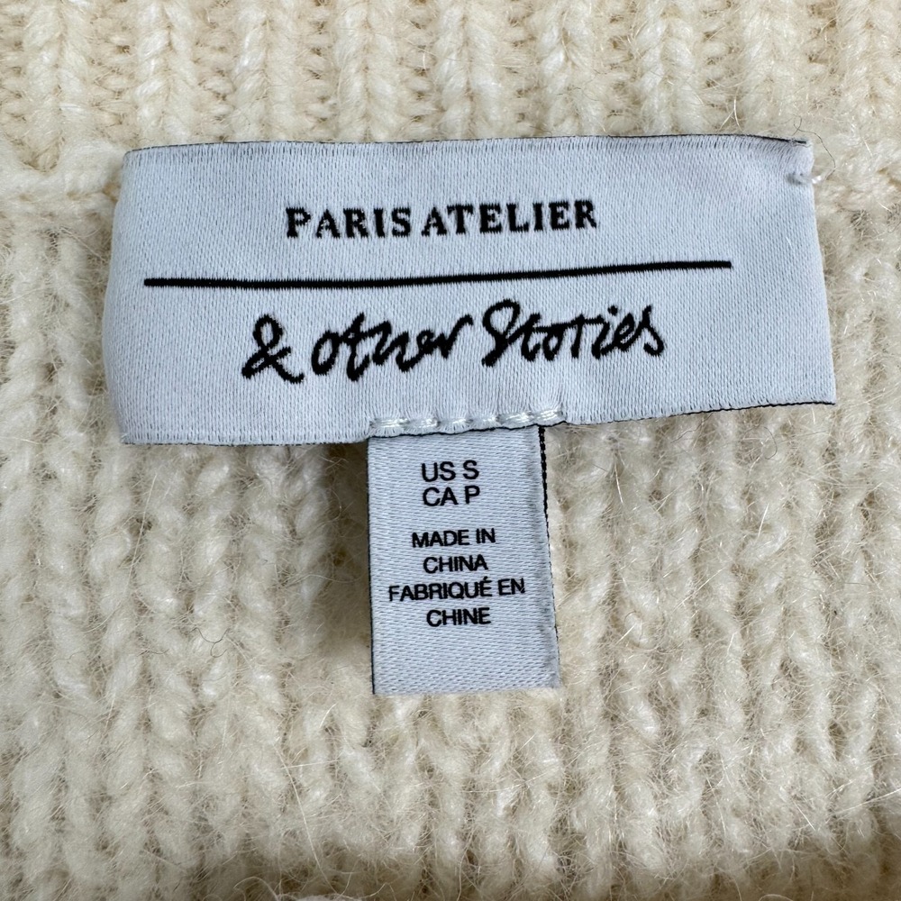 & Other Stories Sweater Womens Small Cardigan Alpaca Wool Blend Cable Knit Ivory - Picture 2 of 11